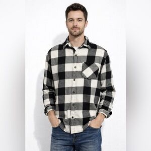 Arizona Long Sleeve Black White Checked Collar Pocket Button Down Shirt Medium